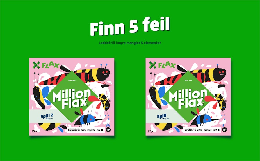 To MillionFlax-lodd ved siden av hverandre, hvor det ene loddet mangler fem elementer.