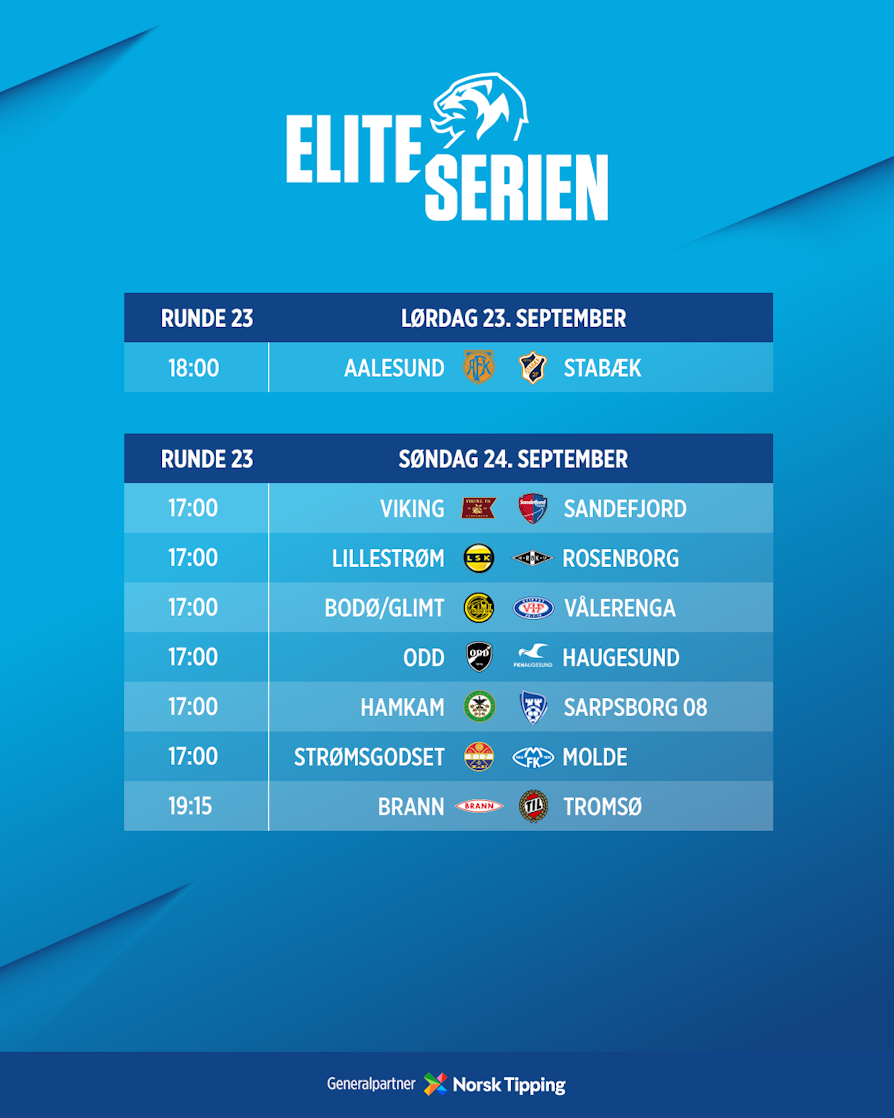 Rundeoppsett Eliteserien runde 23 - september 2023