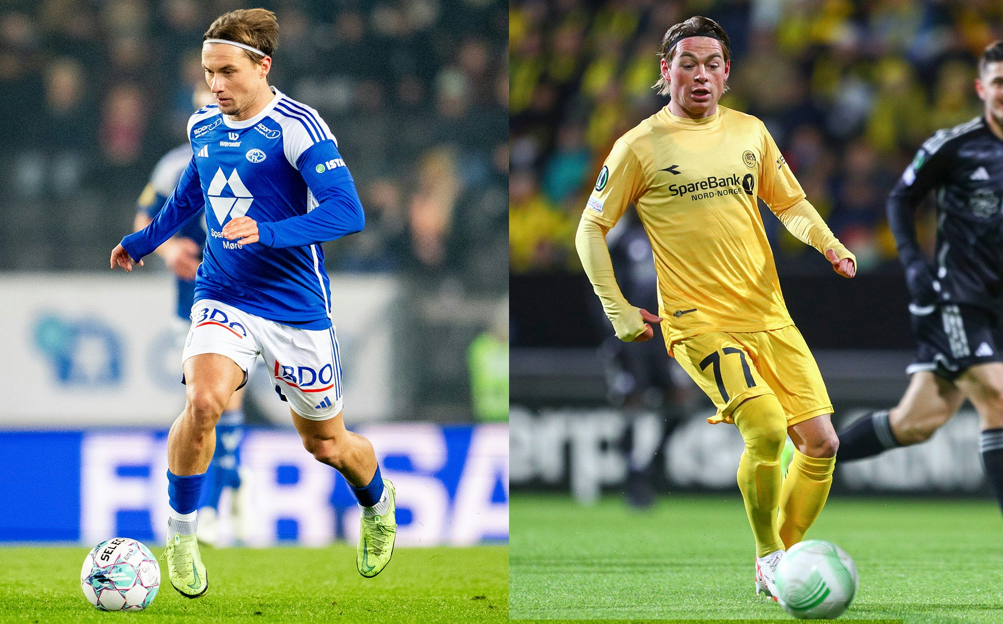 Fotball. Moldes Fredrik Gulbrandsen og Bodø/Glimts Patrick Berg.