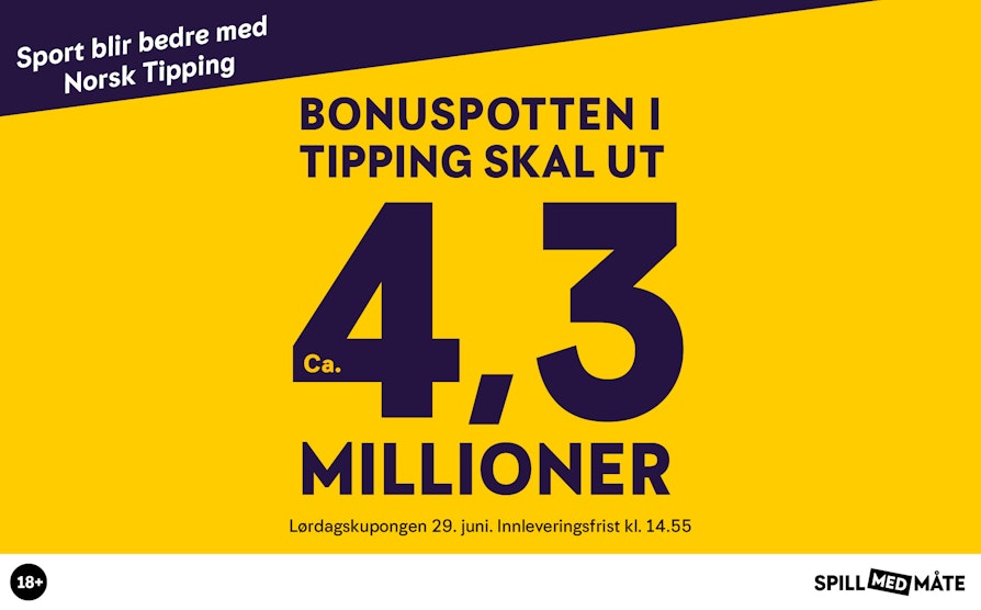 BONUSPOTT OG EM: Cirka 4,3 millioner ligger i dem samlede tolverpotten på Lørdagskupongen, hvor det skal tippes på to åttedelsfinaler i EM, pluss ti norske kamper.