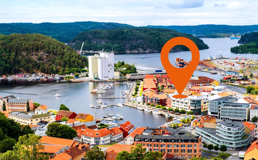 Bilde av Halden i Viken, med oransje geotag