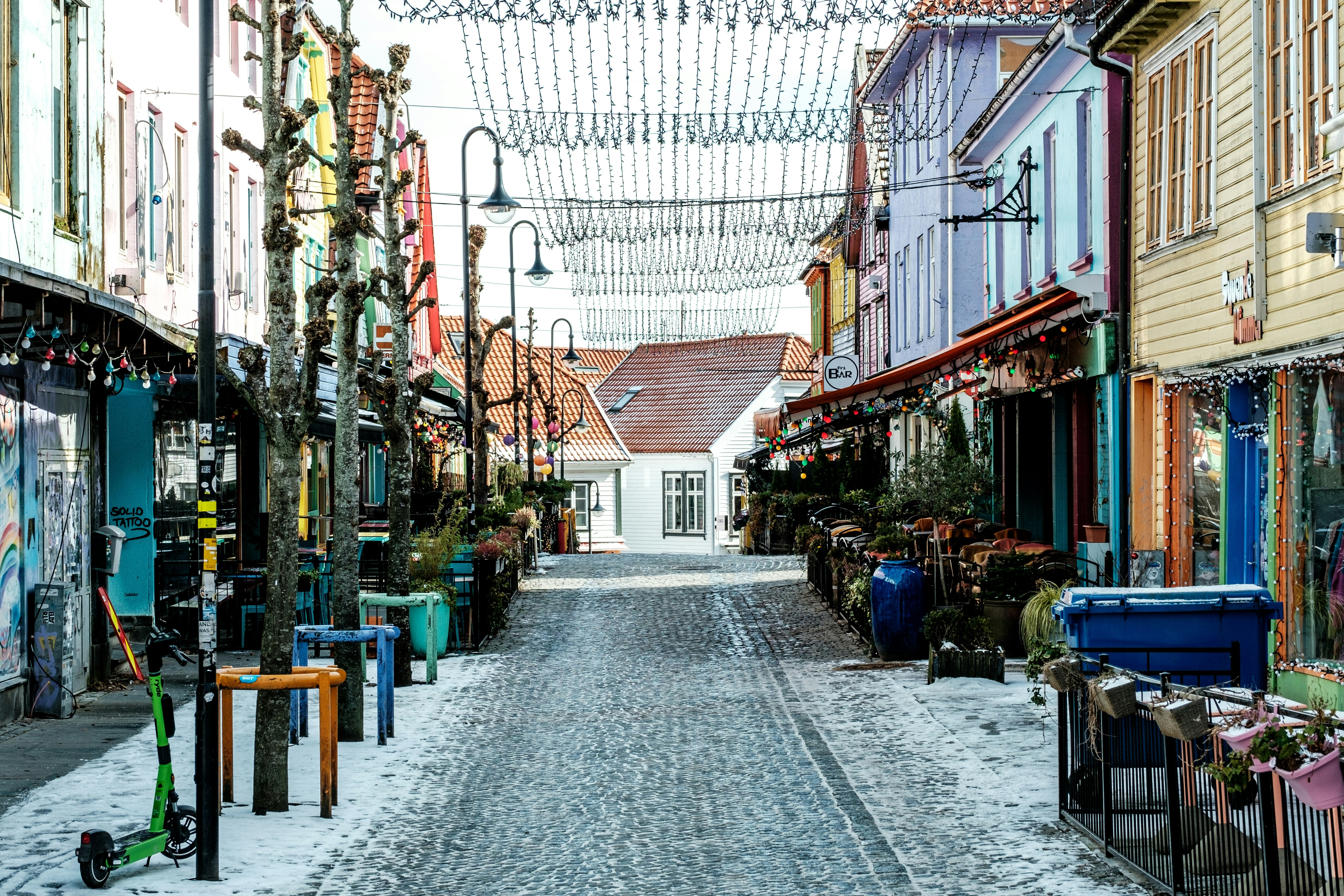 Gågaten i Stavanger vintertid.