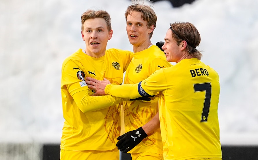 Bodø/Glimt-spillerne Jens Petter Hauge, Ulrik Saltnes og Patrick Berg