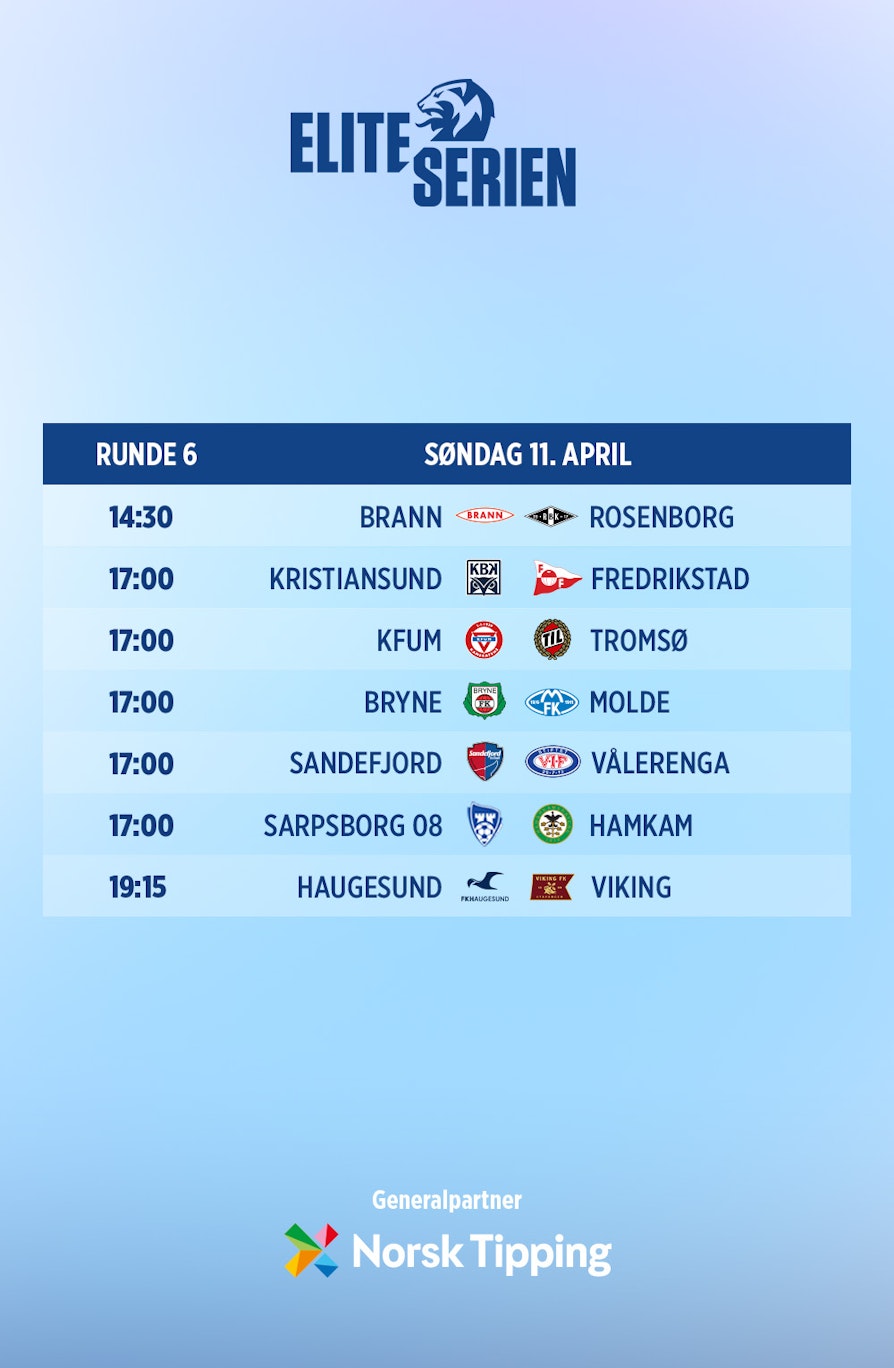 Rundeoppsett Eliteserien runde 6.