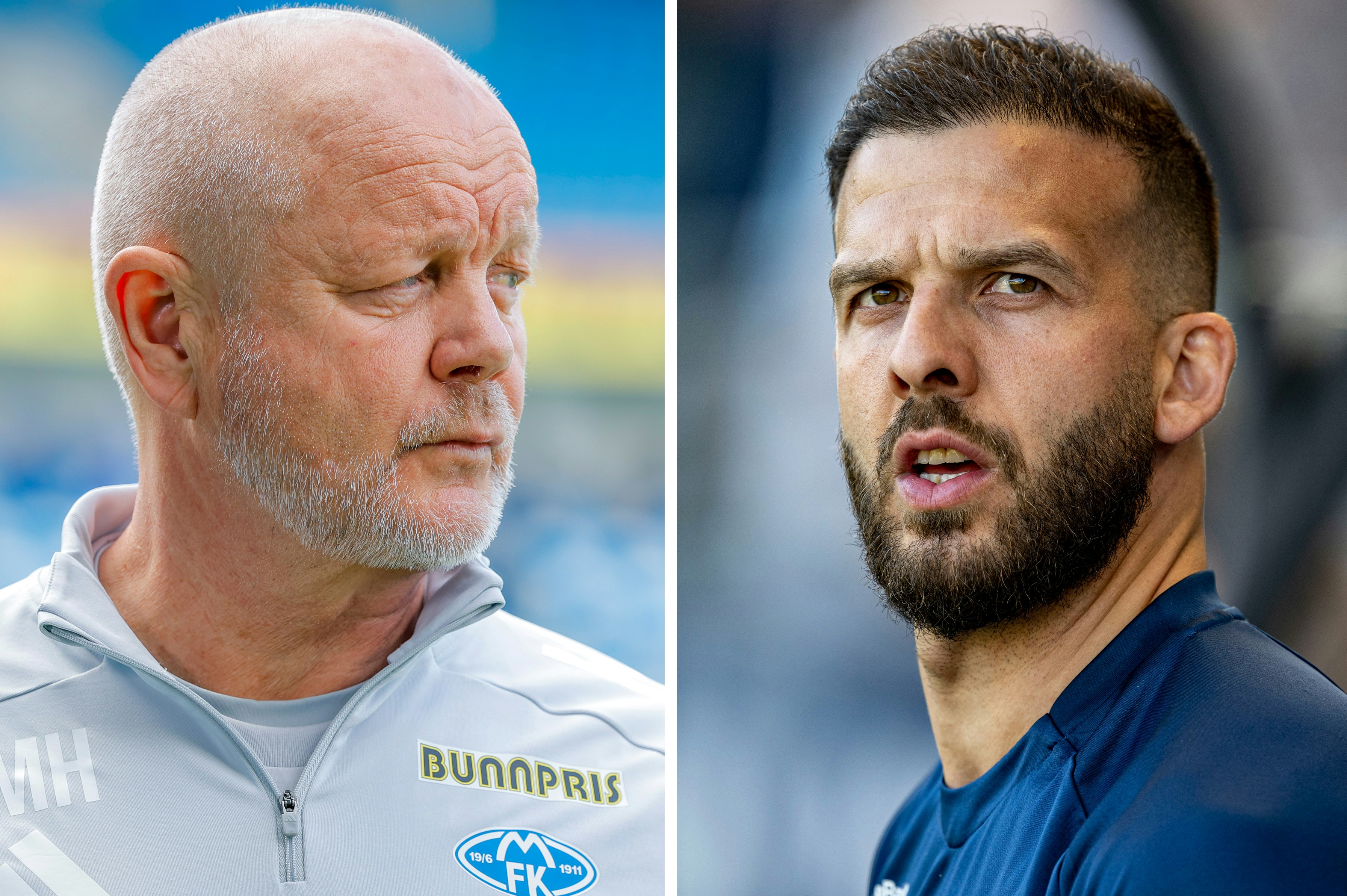 Nærbilder av Molde-trener Per-Mathias Høgmo og Viking-spiller Zlatko Tripic.