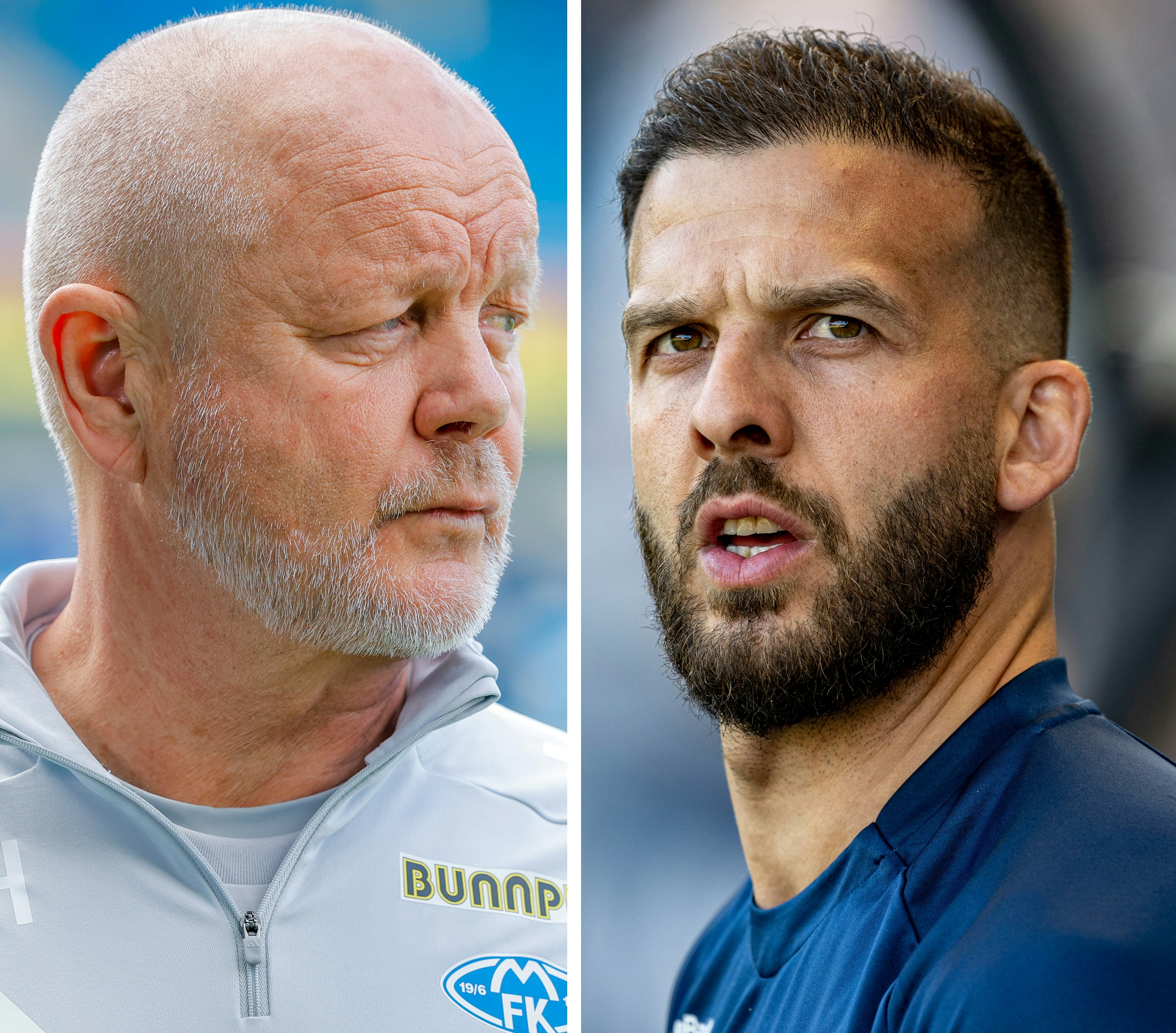 Nærbilder av Molde-trener Per-Mathias Høgmo og Viking-spiller Zlatko Tripic.