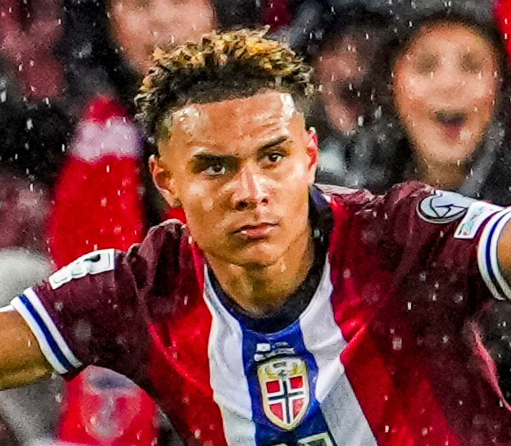 Bilde av Antonio Nusa. Jubler for scoring mot Italia (Norge vant 3-0). Fotball herrer.