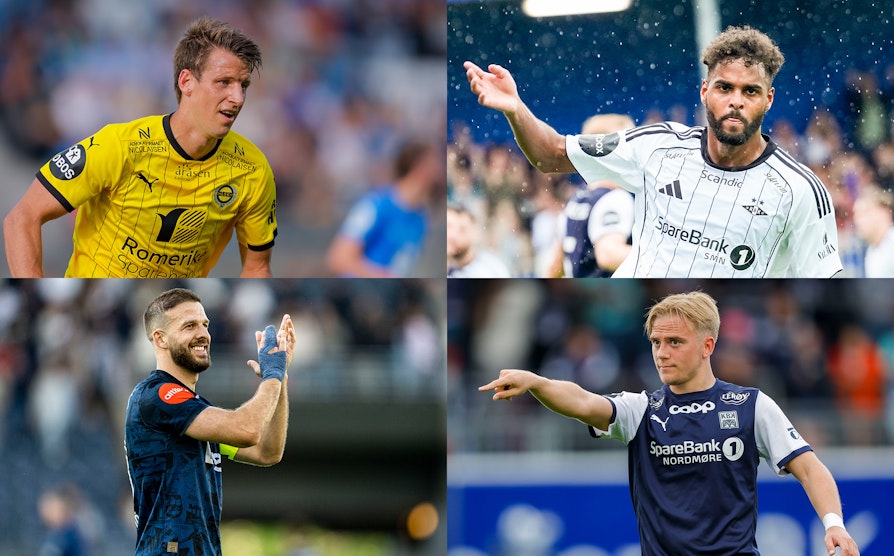 Kvartfinale cupen 2025. Spillere fra Lillestrøm, Viking, Rosenborg og Kristiansund.