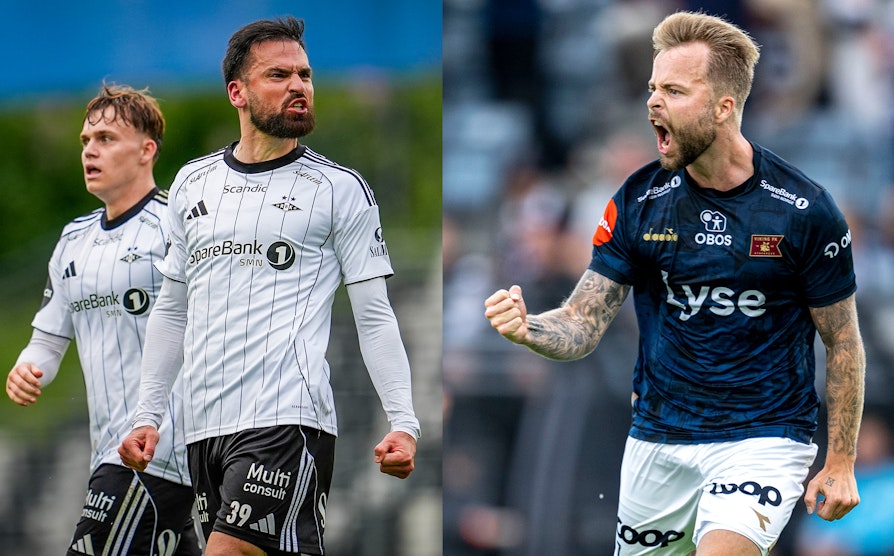 Fotball. Bilde av Rosenborg-spiller Dino Islamovic og Viking-spiller Sander Svendsen