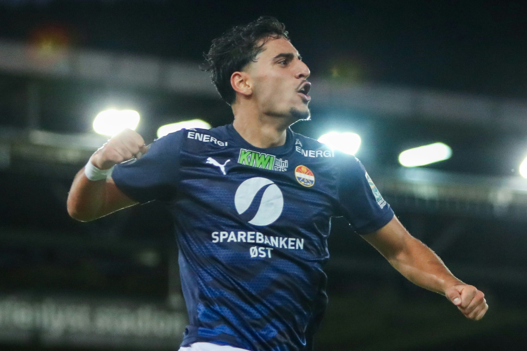 Strømsgodsets Marko Farji etter å ha scoret 3-0 målet under eliteseriekampen i fotball mellom Strømsgodset og Molde på Marienlyst Stadion.