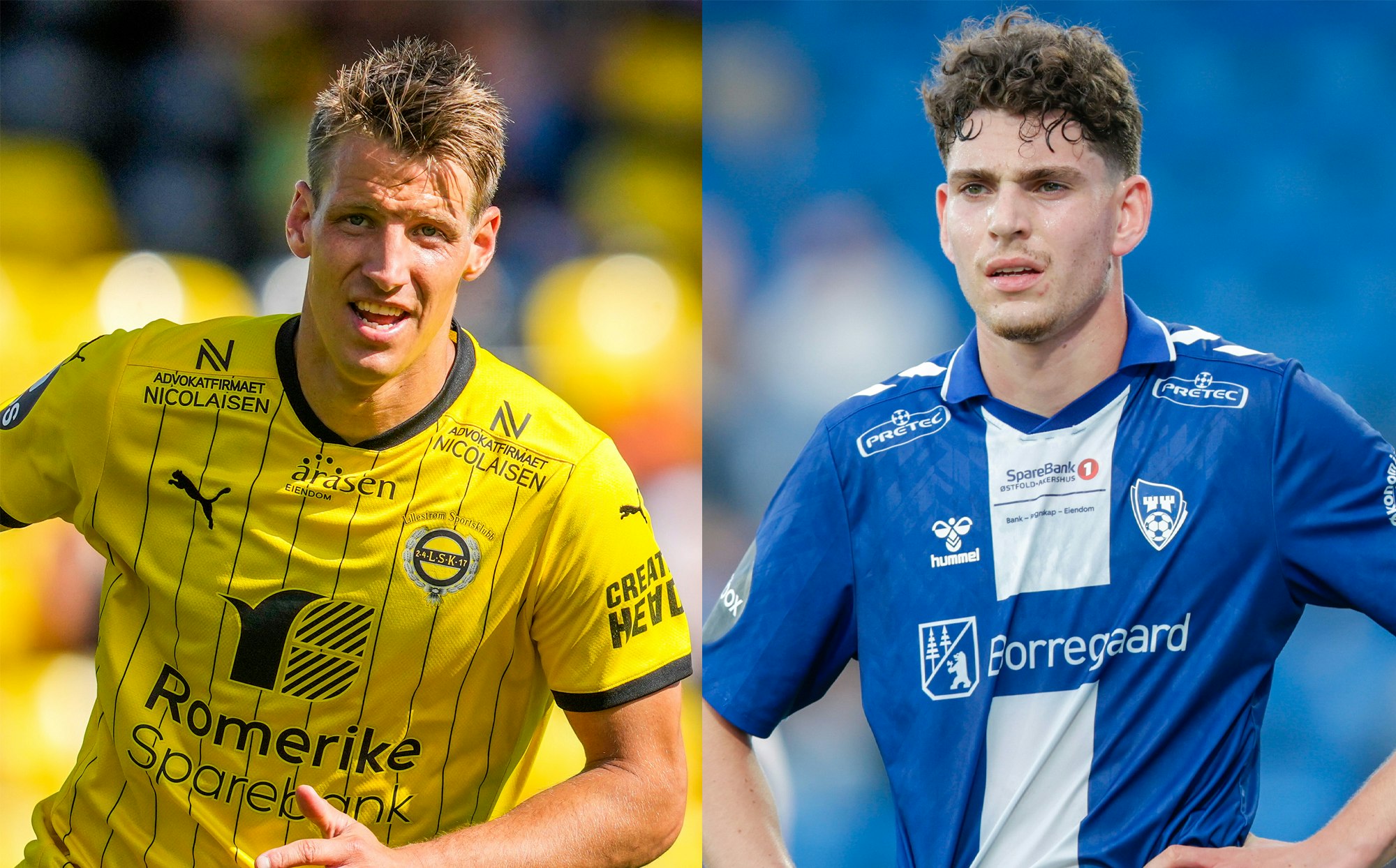 Lillestrøms Thomas Lehne Olsen (t.v) og Sarpsborg 08s Daniel Karlsbakk.