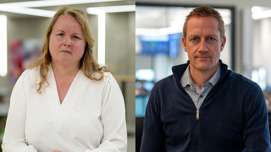 Portrettbilde som viser Sylvia Brustad, styreleder i Norsk Tipping og Vegar Strand, konstituert administrerende direktør i Norsk Tipping