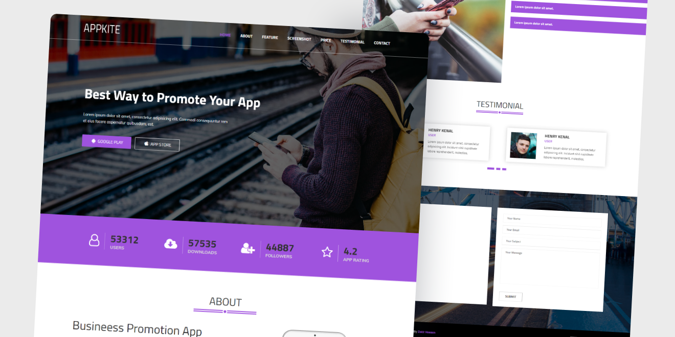 Appkite - bootstrap landing page free template