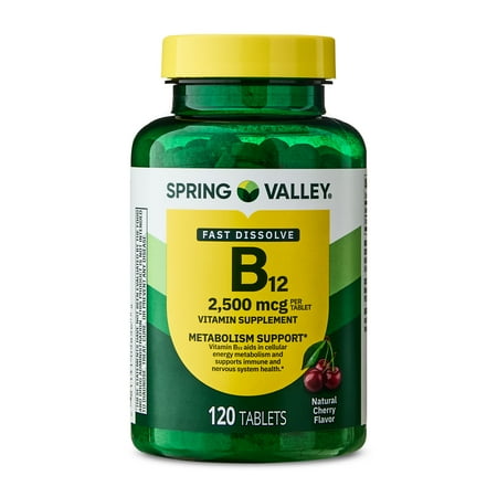 Spring Valley Vitamin B12 Supplement, 2500 mcg, Cherry, 120 Count, Quick-Dissolve Tablets