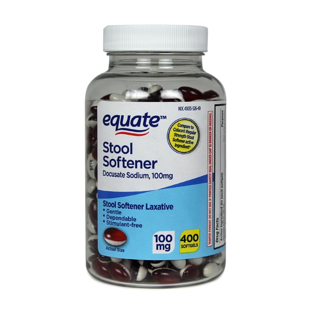Equate Laxative Softgels for Constipation, Stool Softener, 100mg, 400ct ...