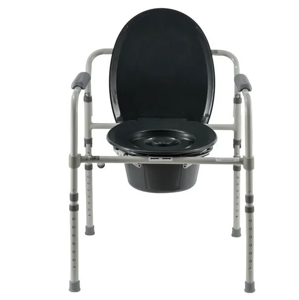 Equate Steel Foldable 3-in-1 Bedside Commode Toilet, Gray 400 lb Weight Capacity, Size: Regular