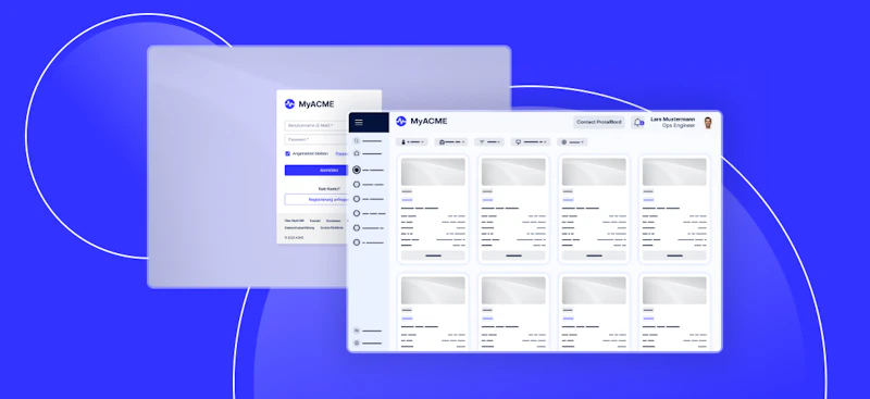 Kundenportal login und Übersicht eines Kundenportal mit Daten und Statistiken