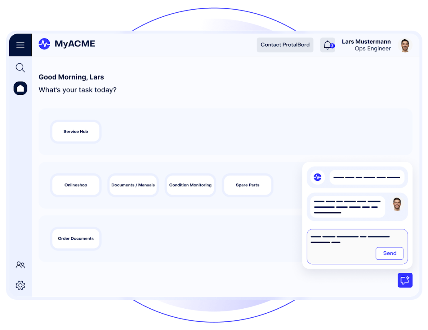 Kundenportal mit Supportchat und Task Übersicht