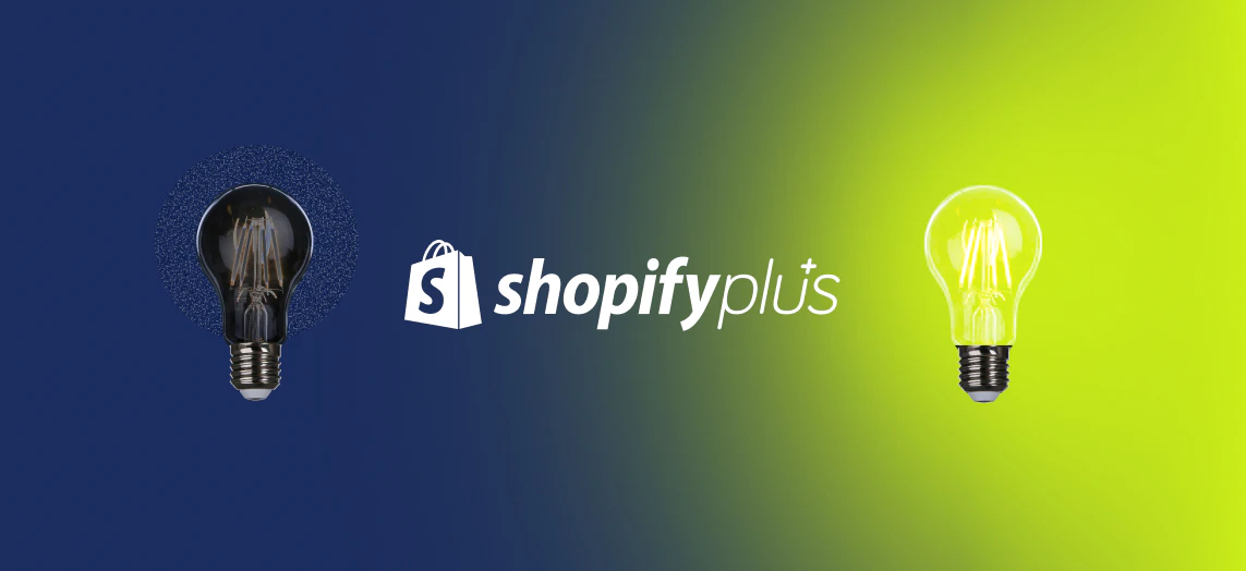 Shopify Plus Logo mit einer schwarzen und einer gelben Glühbirne