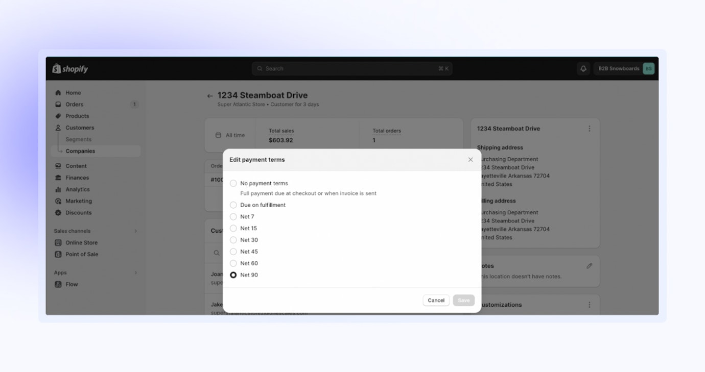 Shopify Plus B2B Zahlungseinstellungen bearbeiten