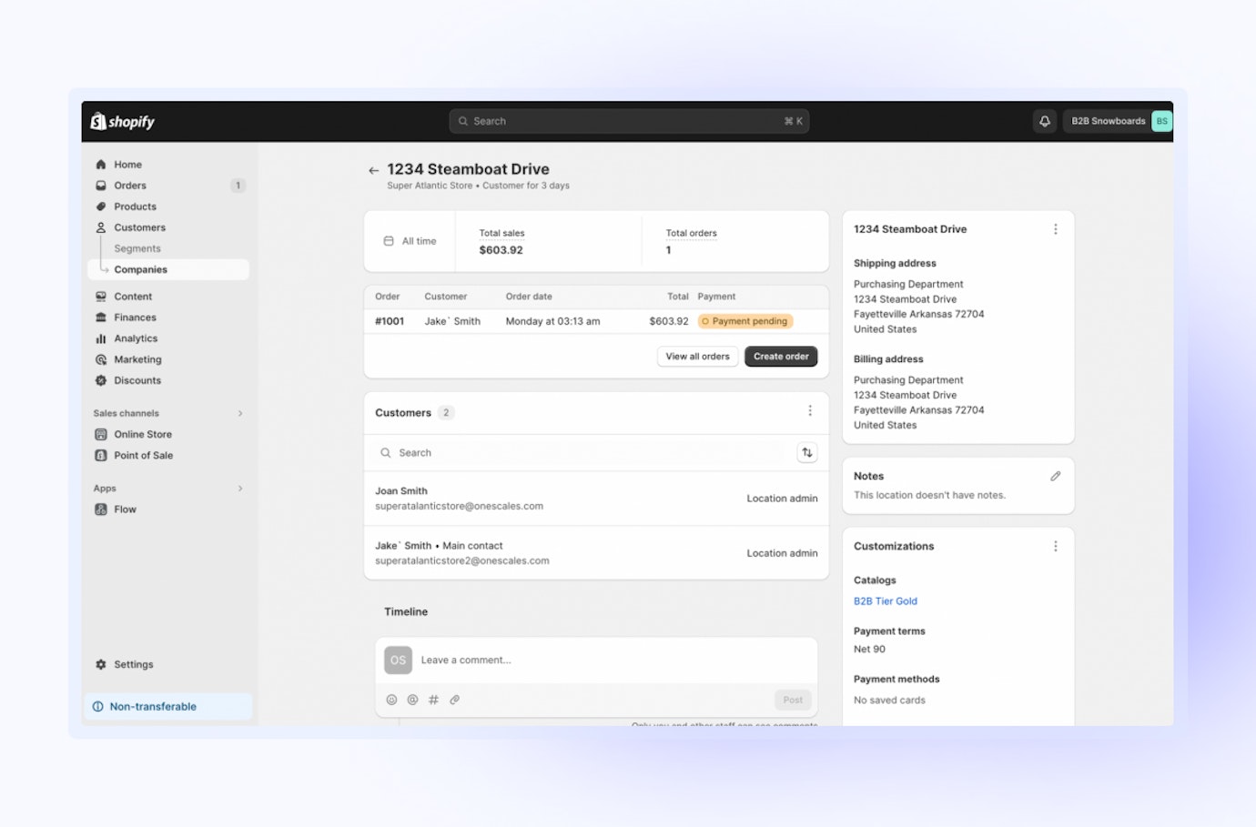 Shopify Plus B2B Standort-Beispiel