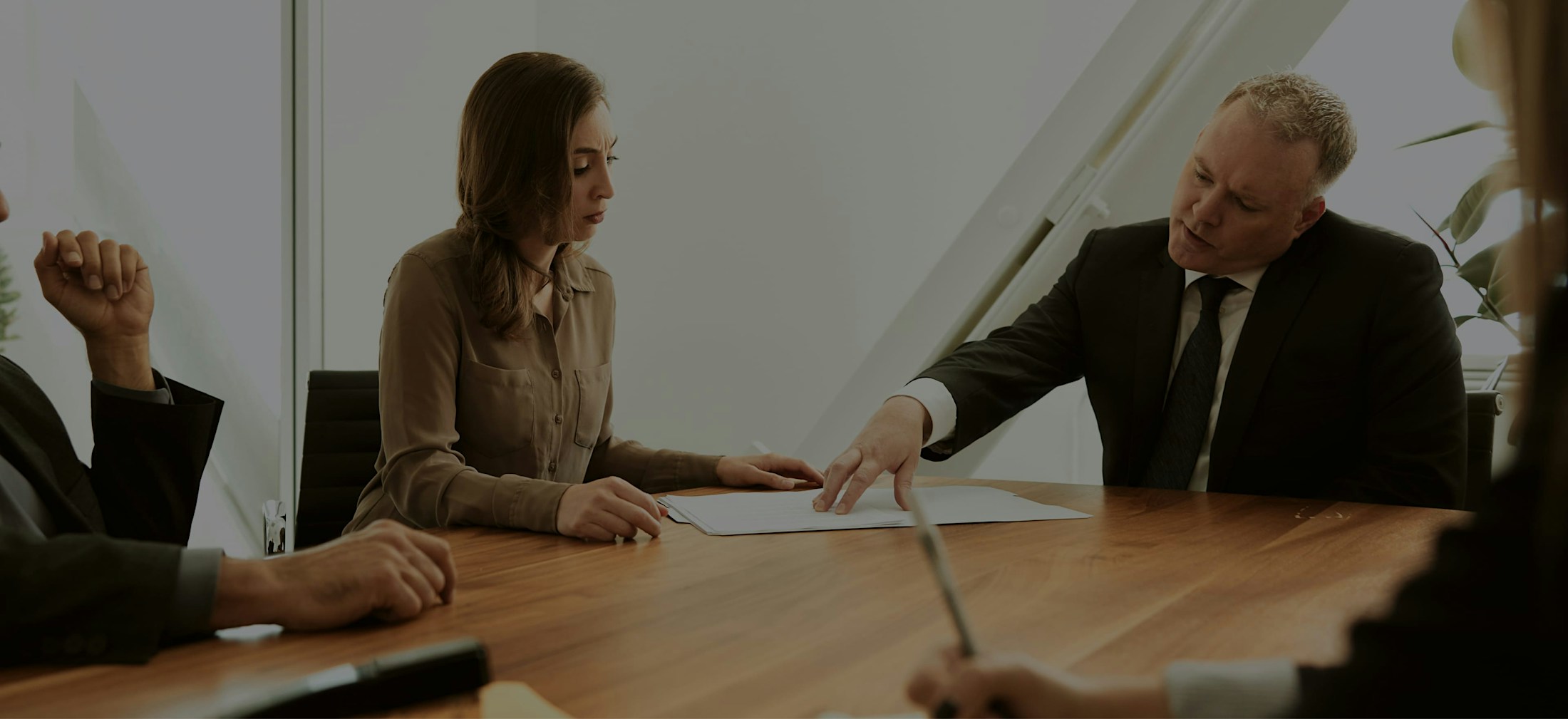 Ben Swanson talking to a group of people at a table.