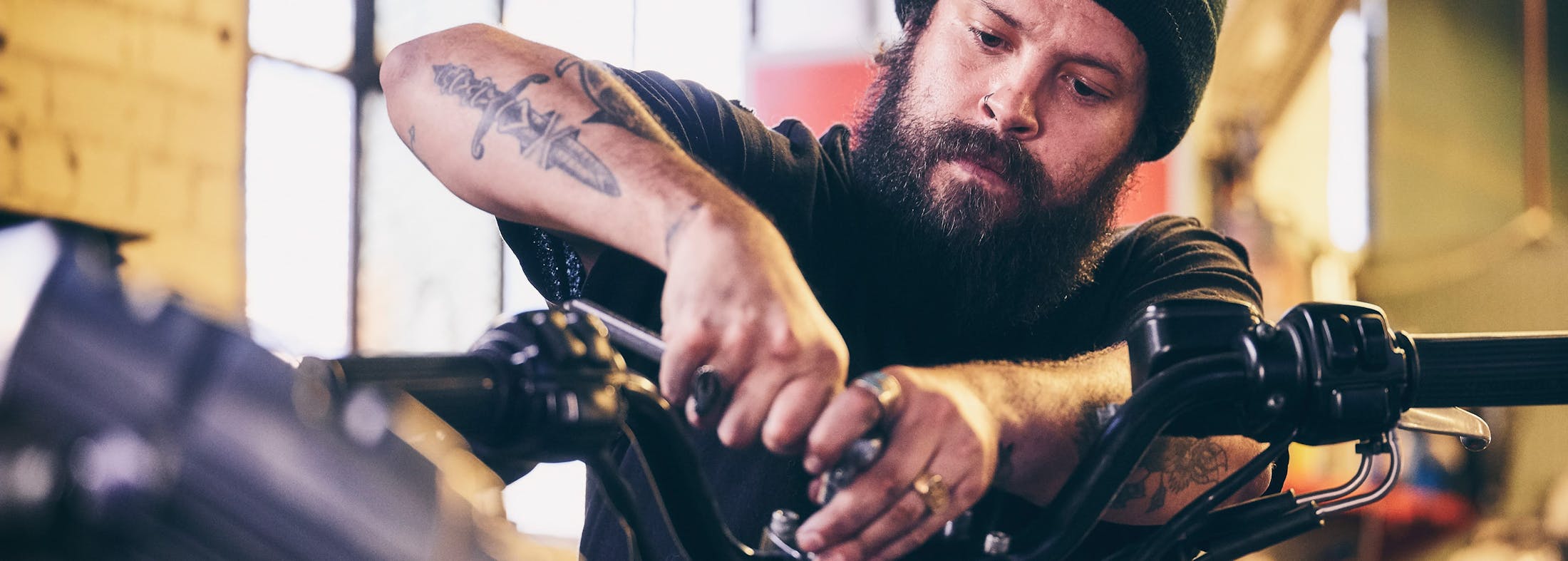 Mechanic working on a motorcycle