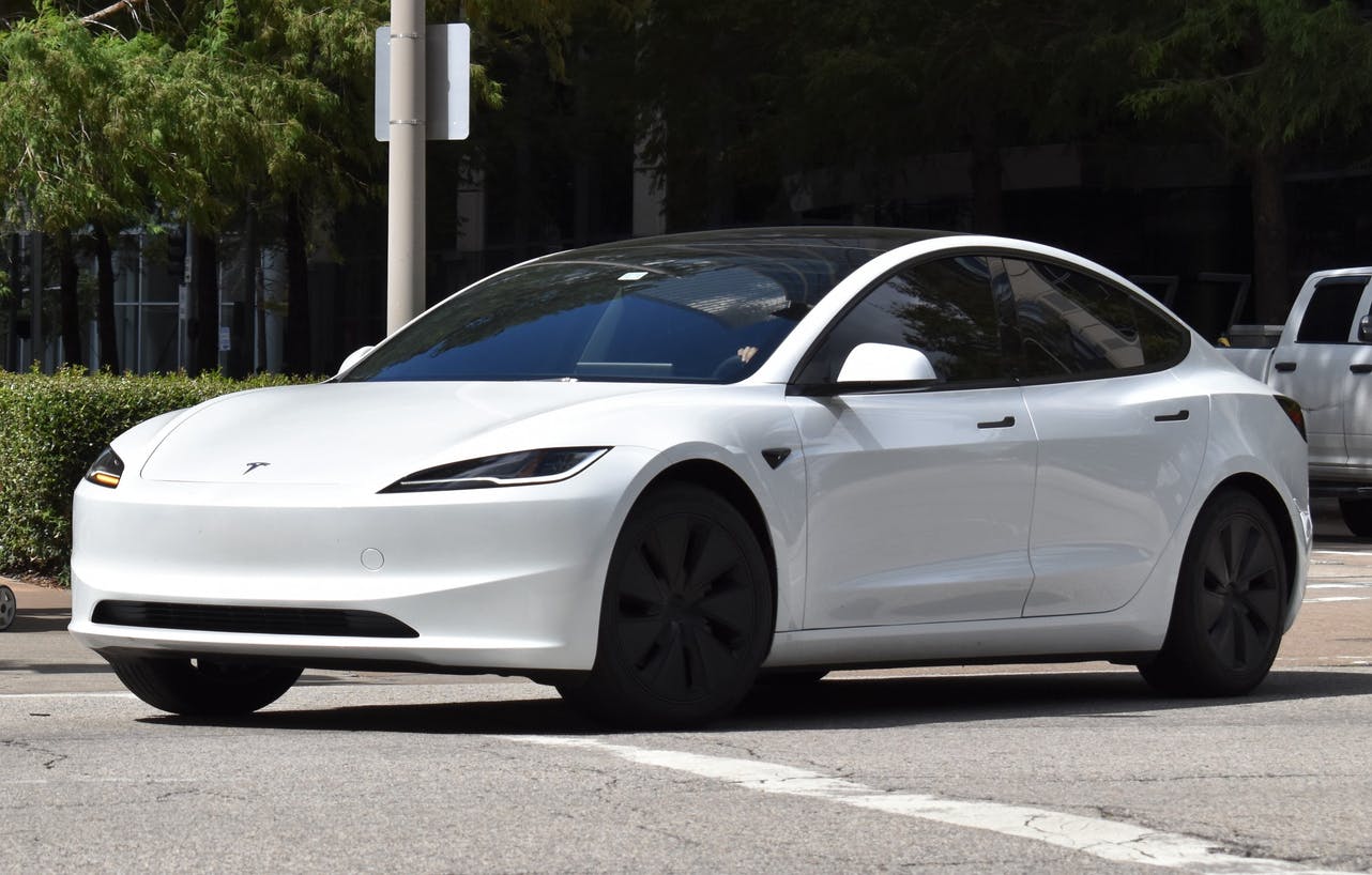 A Tesla on a street