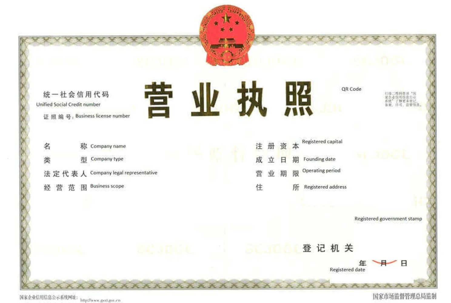 Picture of a Chinese Business License