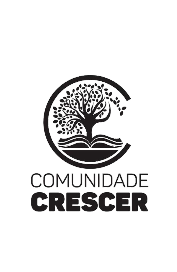 Logotipo com um icone de uma arvore e uma biblia aberta, com a inscrição: "COMUNIDADE CRESCER"