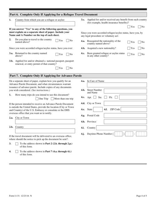 application for travel document form i 131