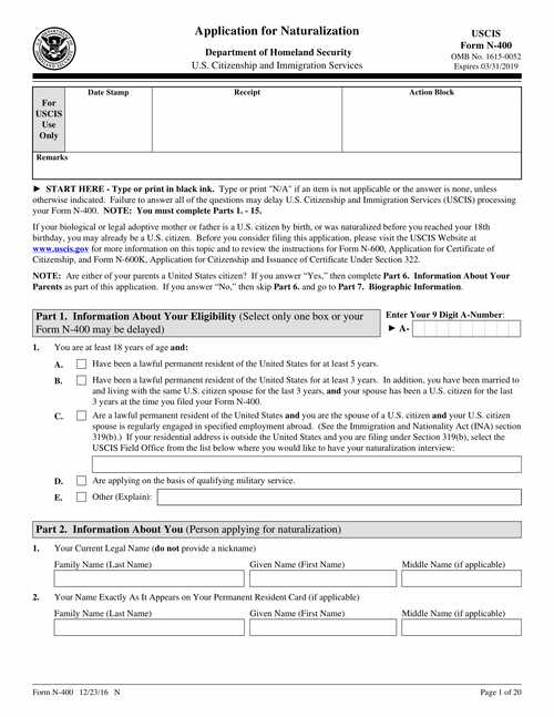 Form N-400 page 1