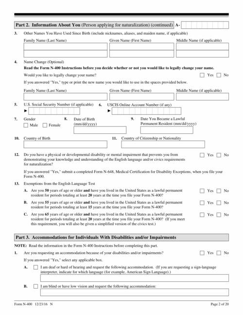 N 400 Application Form Printable