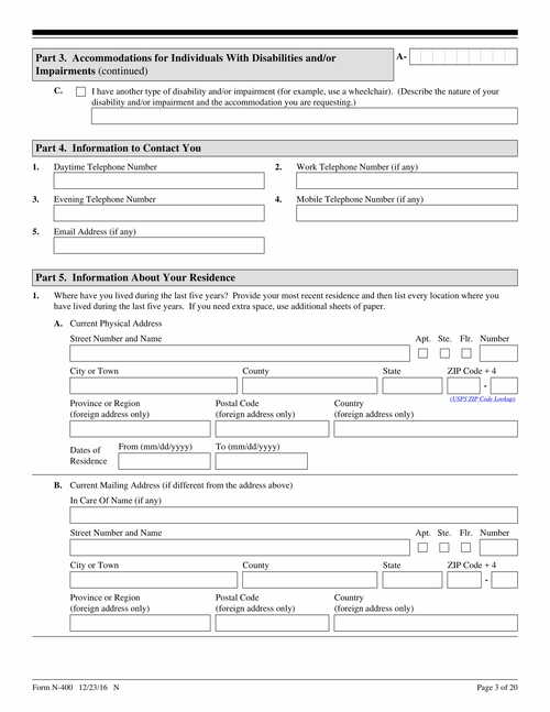 Form N 400 Application For Naturalization