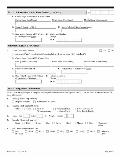 Form N 400 Application For Naturalization