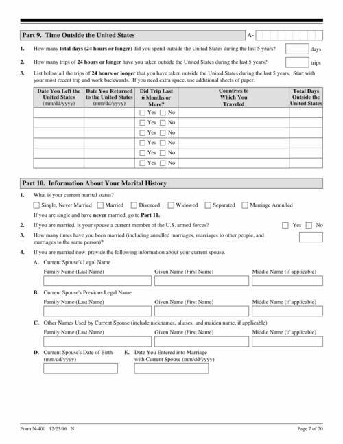 Form N 400 Application For Naturalization