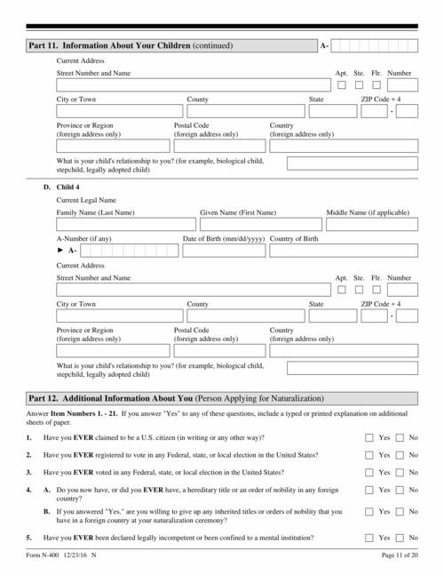 Form N 400 Application For Naturalization