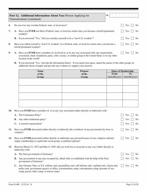 Form N 400 Application For Naturalization