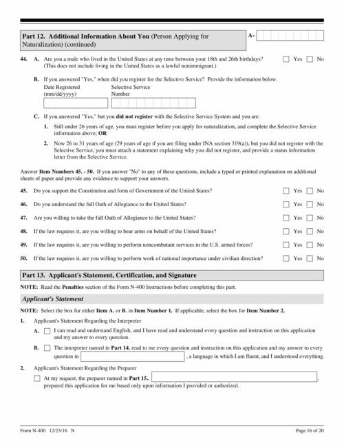 Form N 400 Application For Naturalization