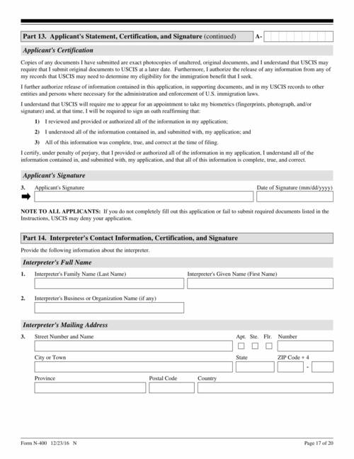 Form N 400 Application For Naturalization