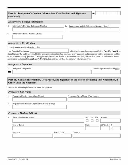 Form N 400 Application For Naturalization