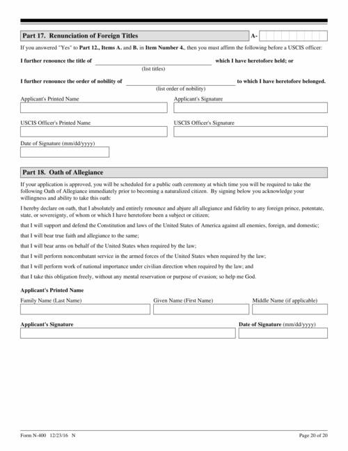 Form N 400 Application For Naturalization