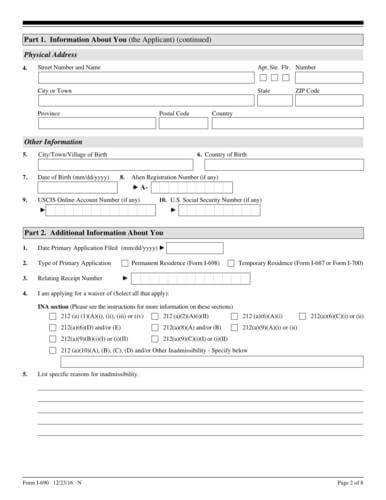 Application for Waiver of Grounds of Inadmissibility