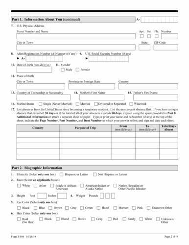 Application to Adjust Status from Temporary to Permanent Resident (Under Section 245A of the INA)