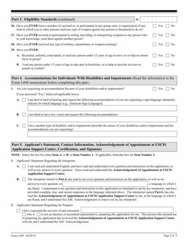 fill online Form I-698