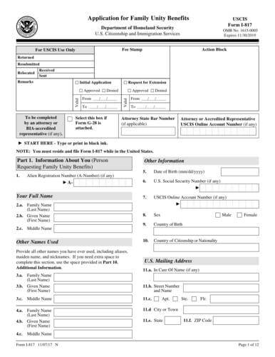 Form I-817 | Application for Family Unity Benefits Form I-817 | Application for Family Unity Benefits