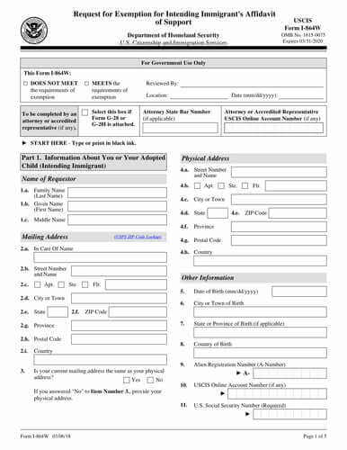 Form I-864W | Request for Exemption for Intending Immigrant's Affidavit of Support Form I-864W | Request for Exemption for Intending Immigrant's Affidavit of Support