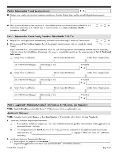Application to Preserve Residence for Naturalization Purposes