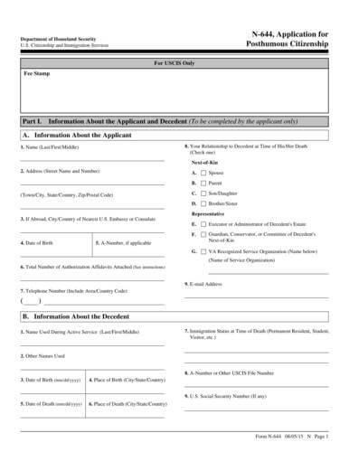 Form N-644 | Application for Posthumous Citizenship