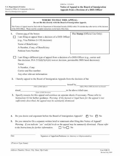 Form EOIR-29 EOIR-29 Form